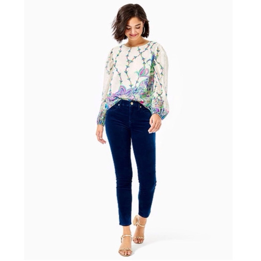 Lilly Pulitzer Blue South Ocean High Rise Skinny Plush Pant Blue Luna Wash 12